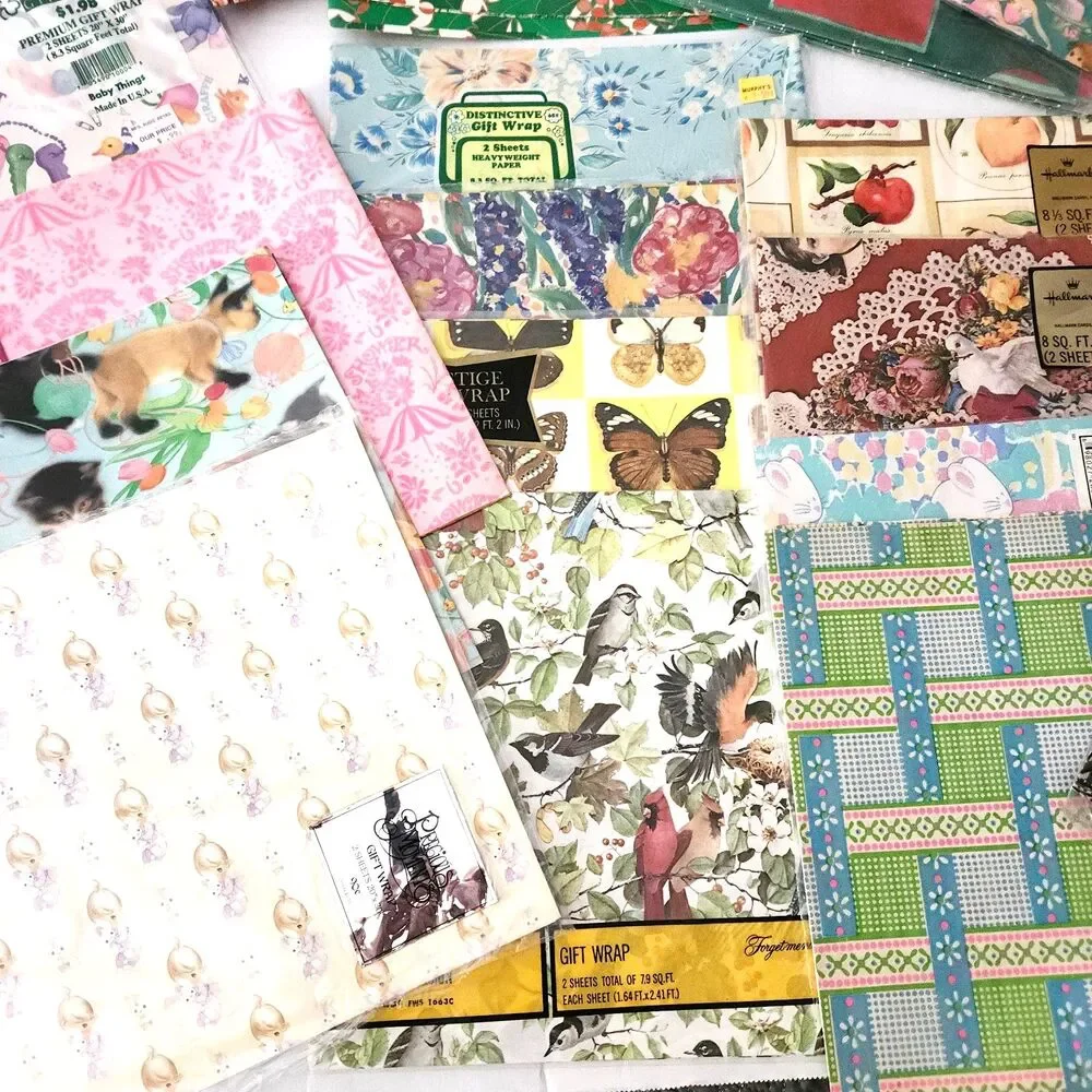 Lot of Vintage Wrapping Paper Various Occasions 40+ Patterns Packages & Sheets